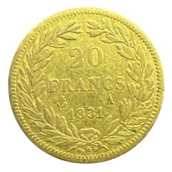 Louis philippe I - 20 Francs Or - 1831 A Paris - Tête nue - Tranche en relief - TB+ 2