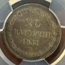 Vatican - 20 Baiocchi 1853 R Rome - argent - PCGS AU53 2