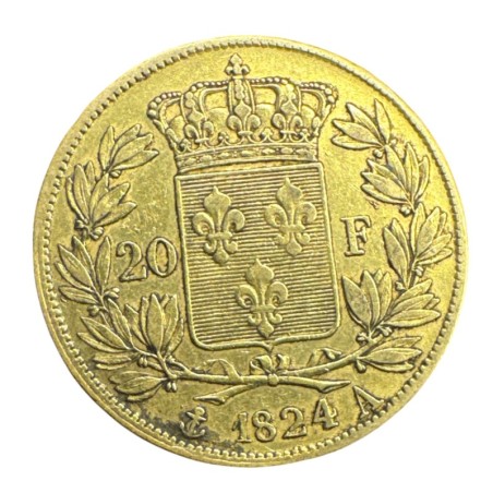 Louis XVIII - 20 Francs Or - 1824 A Paris - Buste nu - TB+