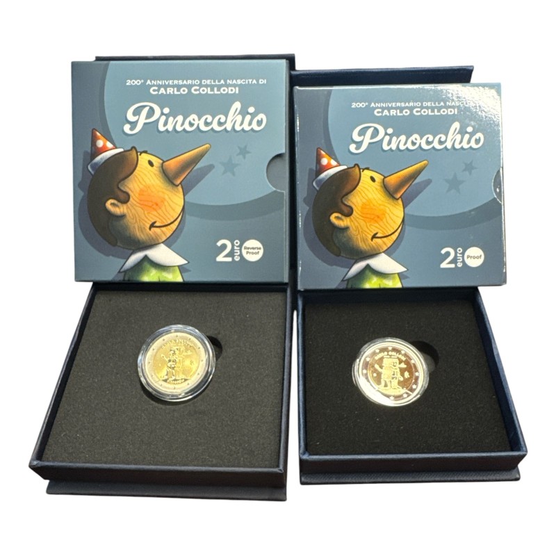 Italie - 2 x 2 Euro 2026 - Pinocchio - Belle epreuve + Reverse/Polissage inversé
