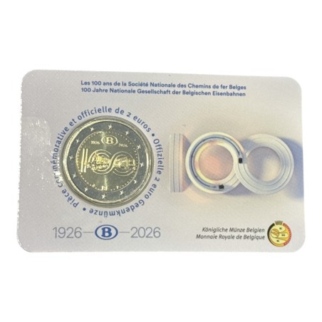Coincard - 2 Euro Belgique 2026 - 100 ans chemin de fer Belges