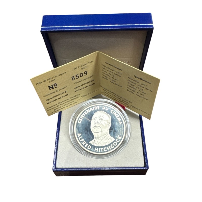 100 Francs 1995 - Alfred Hitchcock - Centenaire du cinéma - argent belle épreuve