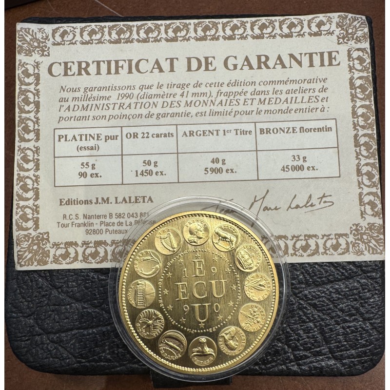 Ecu Europa 1990 - Or 50g 0,920 - 41mm - Neuf