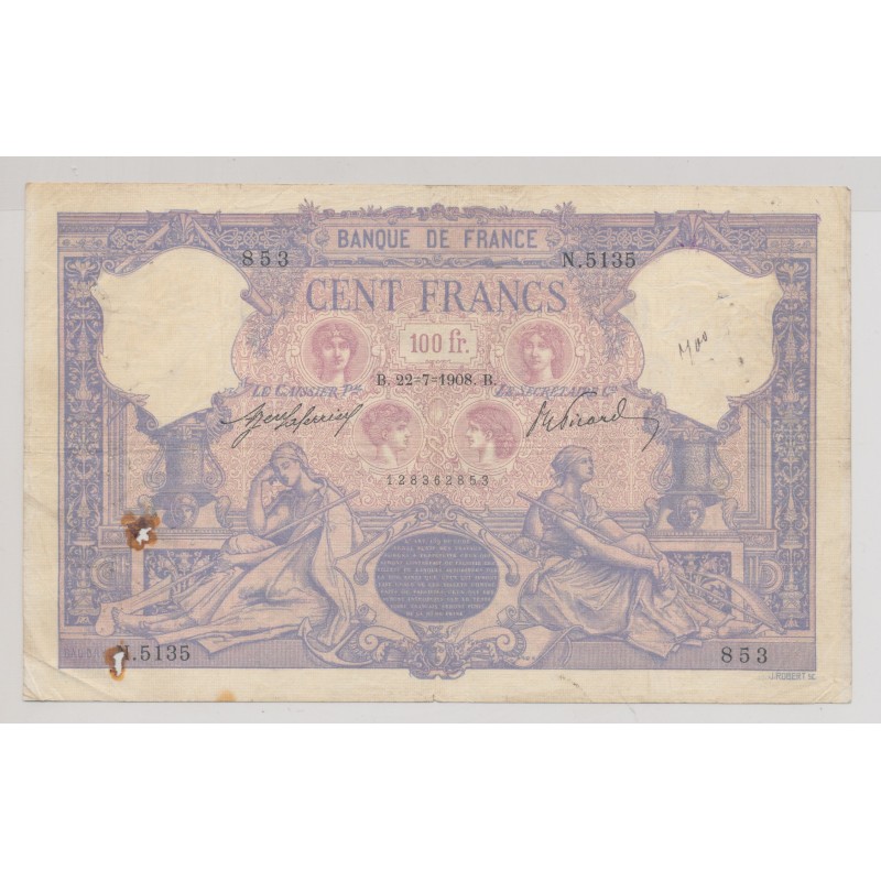 100 Francs Bleu et rose - 22.07.1908