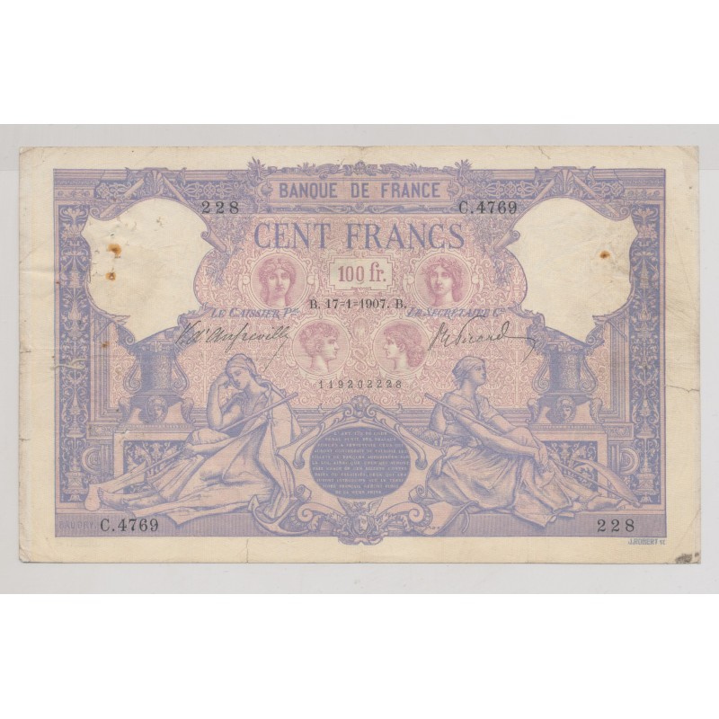 100 Francs Bleu et rose - 17.01.1907