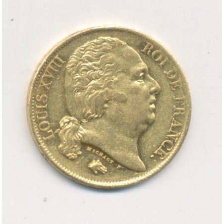 Louis XVIII - 20 Francs Or - 1820 Q Perpignan - Buste nu