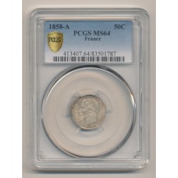 PCGS MS64 83501787 - 50 centimes Napoléon III - 1858 A Paris - Tête nue