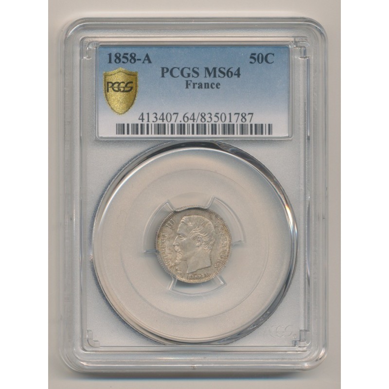 PCGS MS64 83501787 - 50 centimes Napoléon III - 1858 A Paris - Tête nue
