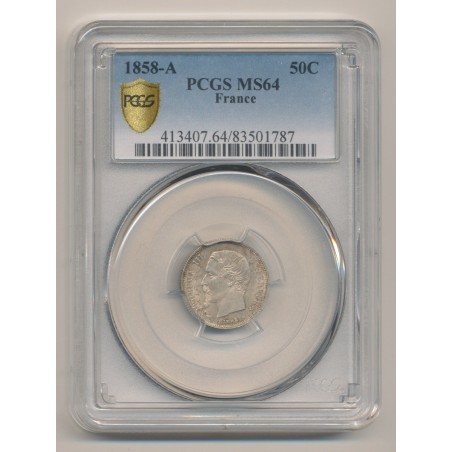 PCGS MS64 83501787 - 50 centimes Napoléon III - 1858 A Paris - Tête nue