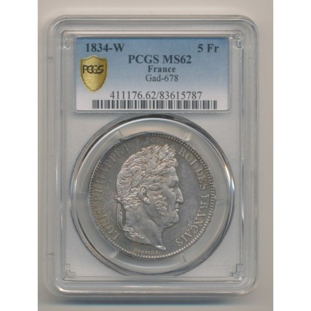 5 Francs Louis philippe I - 1834 W Lille - PCGS MS62 83615787