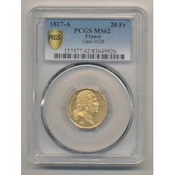 Louis XVIII - 20 Francs Or - 1817 A Paris - Buste nu - PCGS MS62 83649926