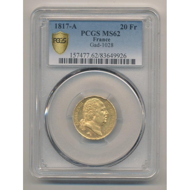 Louis XVIII - 20 Francs Or - 1817 A Paris - Buste nu - PCGS MS62 83649926