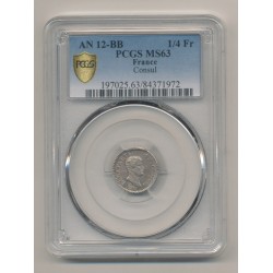 Bonaparte 1er consul - 1/4 Franc - AN 12 BB Strasbourg - PCGS MS63