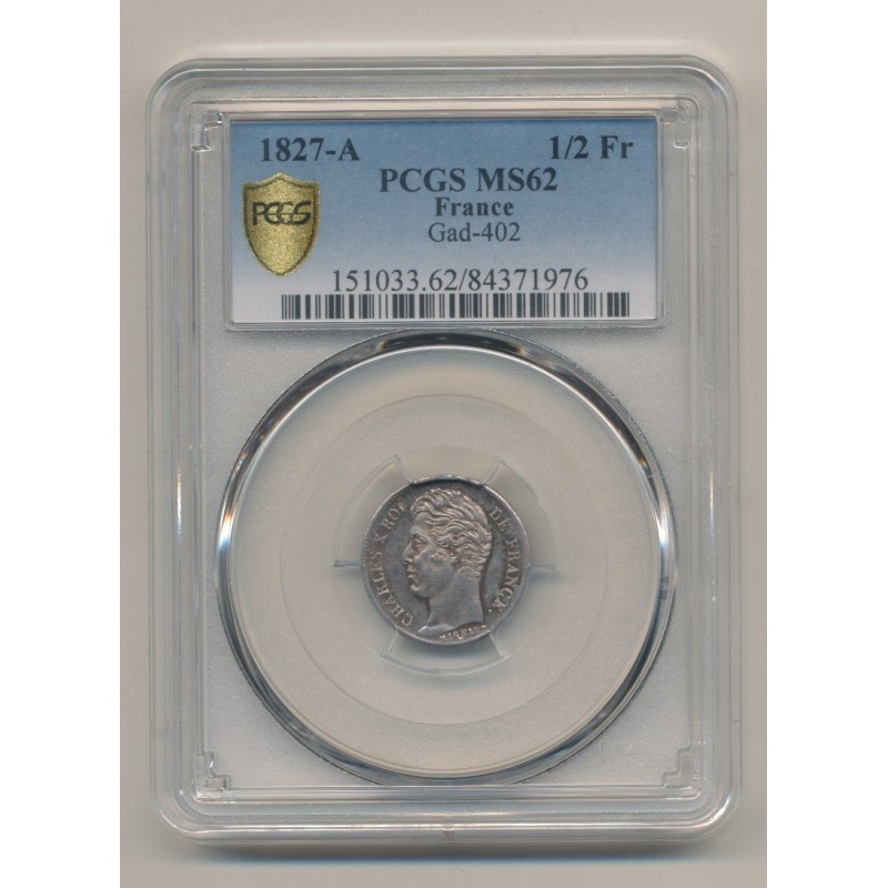 Charles X - 1/2 Franc - 1827 A Paris - PCGS MS62