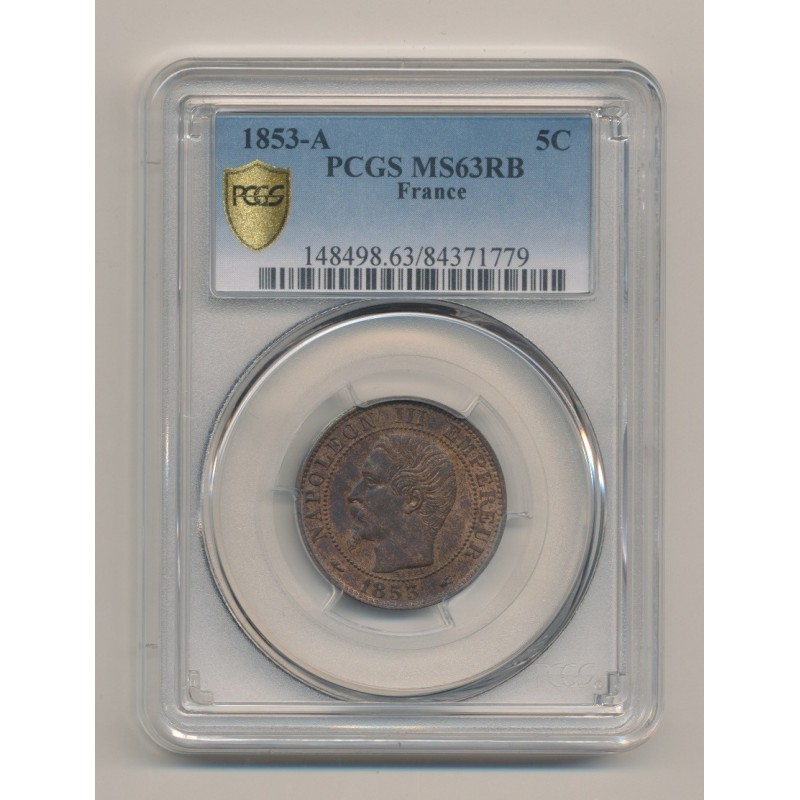 Napoléon III - Tête nue - 5 centimes - 1853 A Paris - PCGS MS63RB