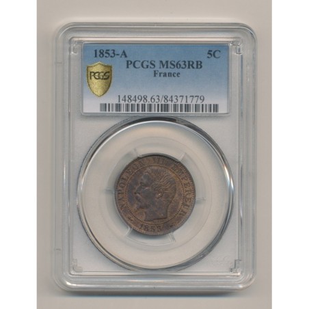 Napoléon III - Tête nue - 5 centimes - 1853 A Paris - PCGS MS63RB