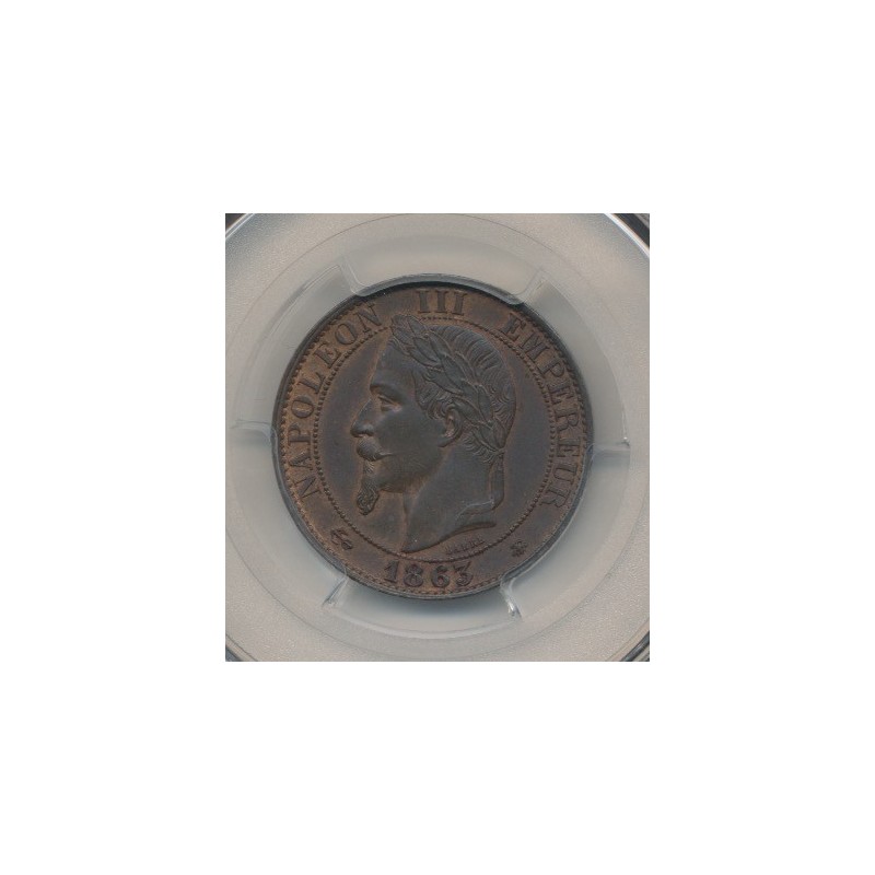 Napoléon III - Tête laurée - 5 centimes - 1863 A Paris - PCGS MS63BN