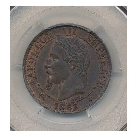 Napoléon III - Tête laurée - 5 centimes - 1863 A Paris - PCGS MS63BN