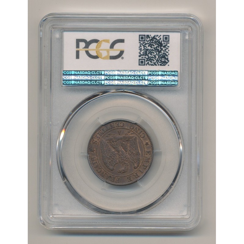 Napoléon III - Tête laurée - 5 centimes - 1863 A Paris - PCGS MS63BN