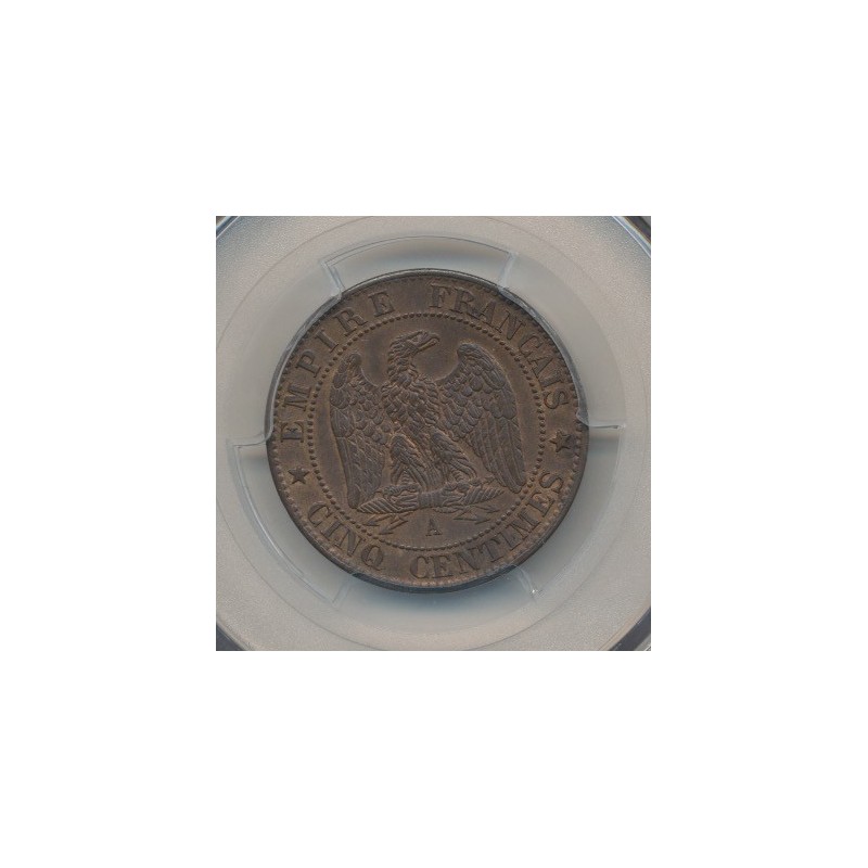 Napoléon III - Tête laurée - 5 centimes - 1863 A Paris - PCGS MS63BN