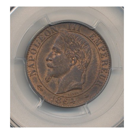 Napoléon III - Tête laurée - 5 centimes - 1864 A Paris - PCGS MS64RB