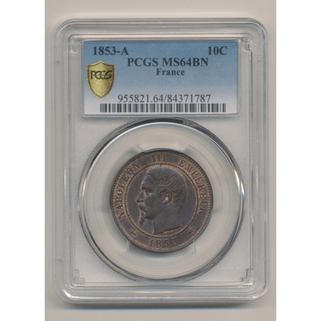 Napoléon III - Tête nue - 10 centimes - 1853 A Paris - PCGS MS64BN