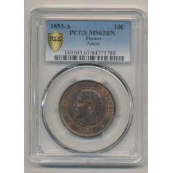 Napoléon III - Tête nue - 10 centimes - 1855 A Paris - PCGS MS63BN