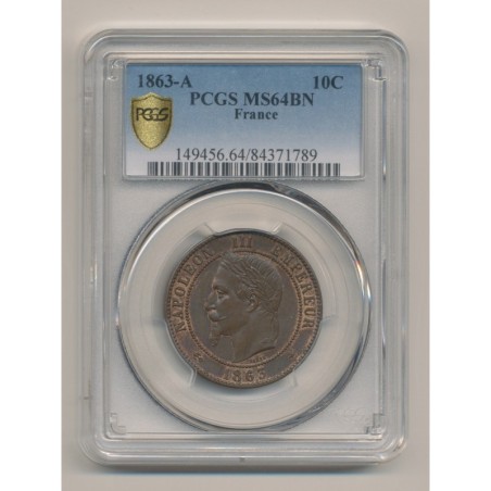 Napoléon III - Tête laurée - 10 centimes - 1863 A Paris - PCGS MS64BN