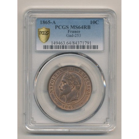 Napoléon III - Tête laurée - 10 centimes - 1865 A Paris - PCGS MS64RB