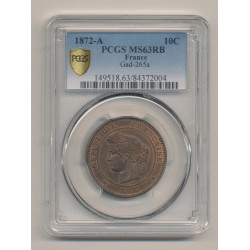 Cérès - 10 centimes - 1872 A Paris - PCGS MS63RB