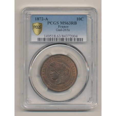 Cérès - 10 centimes - 1872 A Paris - PCGS MS63RB
