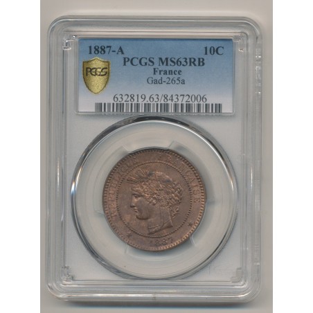 Cérès - 10 centimes - 1887 A Paris - PCGS MS63RB