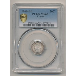 Napoléon III - Tête laurée - 20 centimes - 1868 BB Strasbourg - PCGS MS65