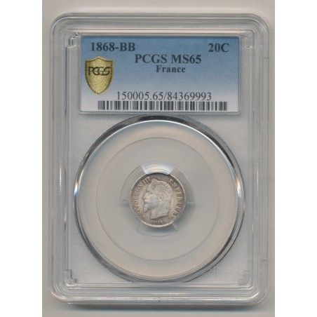 Napoléon III - Tête laurée - 20 centimes - 1868 BB Strasbourg - PCGS MS65