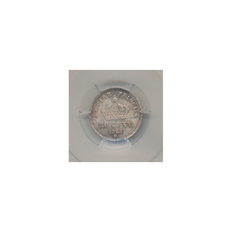 Napoléon III - Tête laurée - 20 centimes - 1868 BB Strasbourg - PCGS MS65