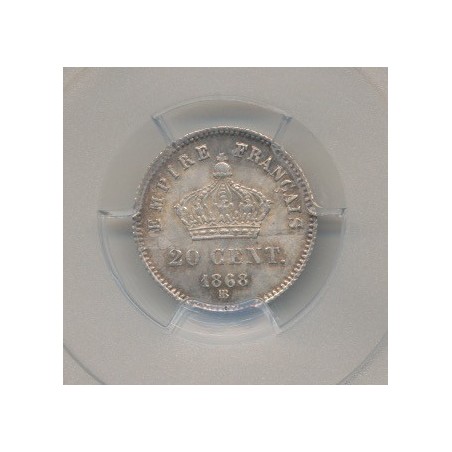 Napoléon III - Tête laurée - 20 centimes - 1868 BB Strasbourg - PCGS MS65