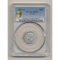 Napoléon III - Tête laurée - 50 centimes - 1864 A Paris - PCGS MS64