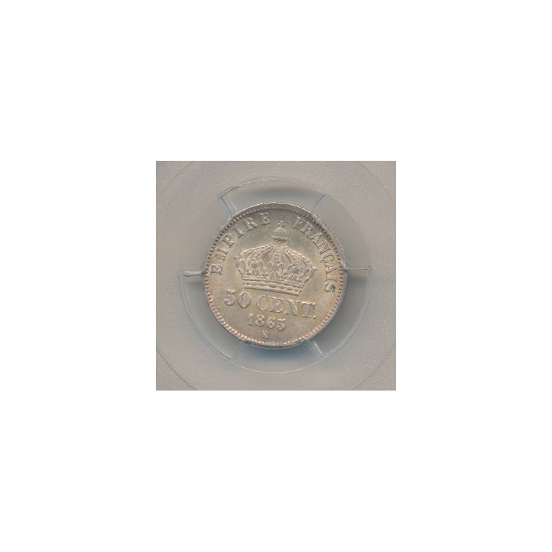 Napoléon III - Tête laurée - 50 centimes - 1865 K Bordeaux - PCGSMS64 
