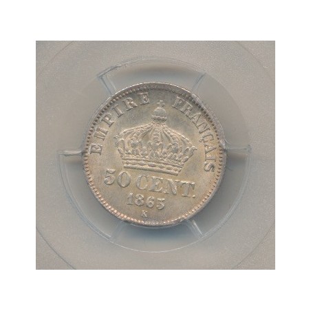Napoléon III - Tête laurée - 50 centimes - 1865 K Bordeaux - PCGSMS64 
