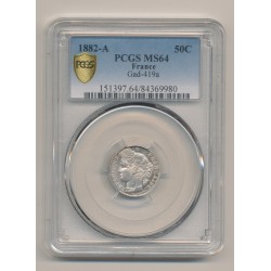 Cérès - 50 centimes - 1882 A Paris - PCGS MS64