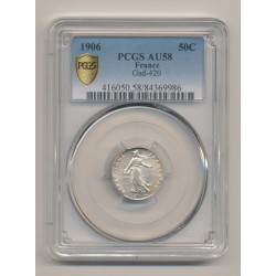 Semeuse - 50 Centimes - 1906 - PCGS AU58