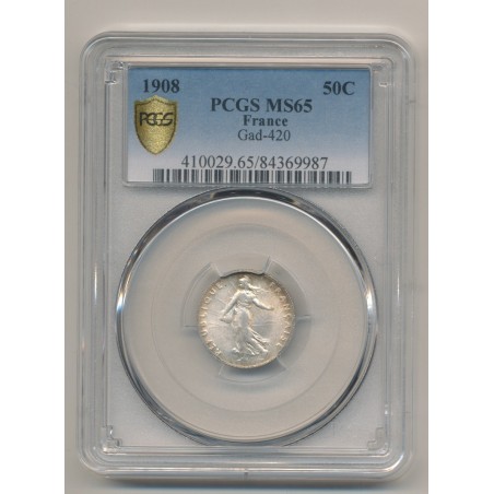 Semeuse - 50 Centimes - 1908 - PCGS MS65