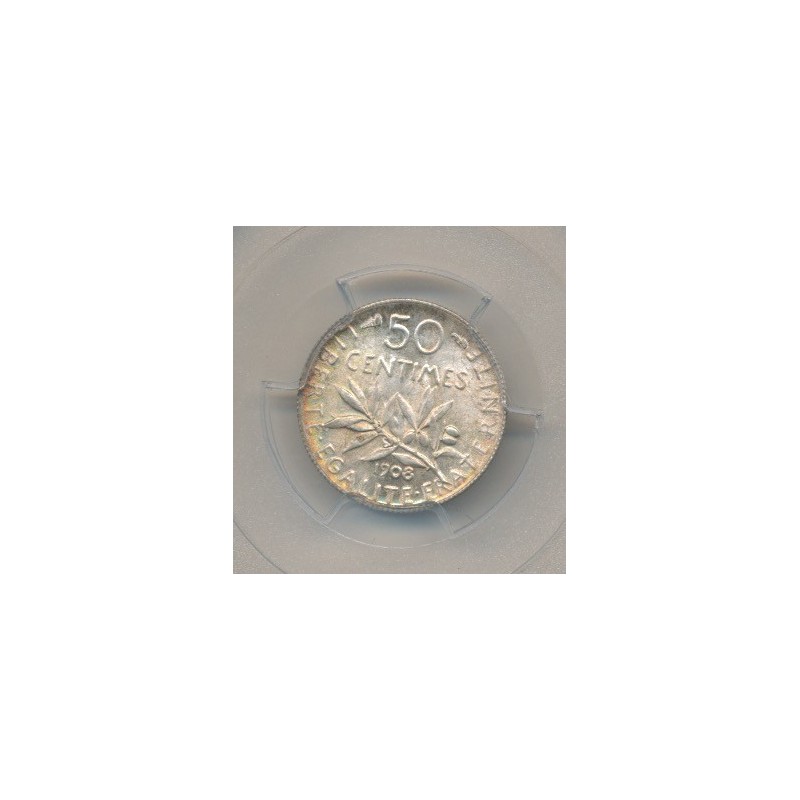 Semeuse - 50 Centimes - 1908 - PCGS MS65