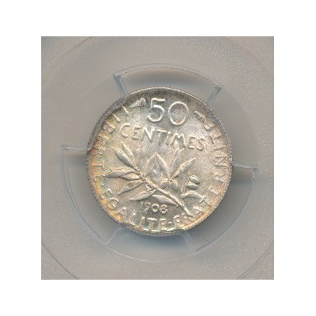 Semeuse - 50 Centimes - 1908 - PCGS MS65