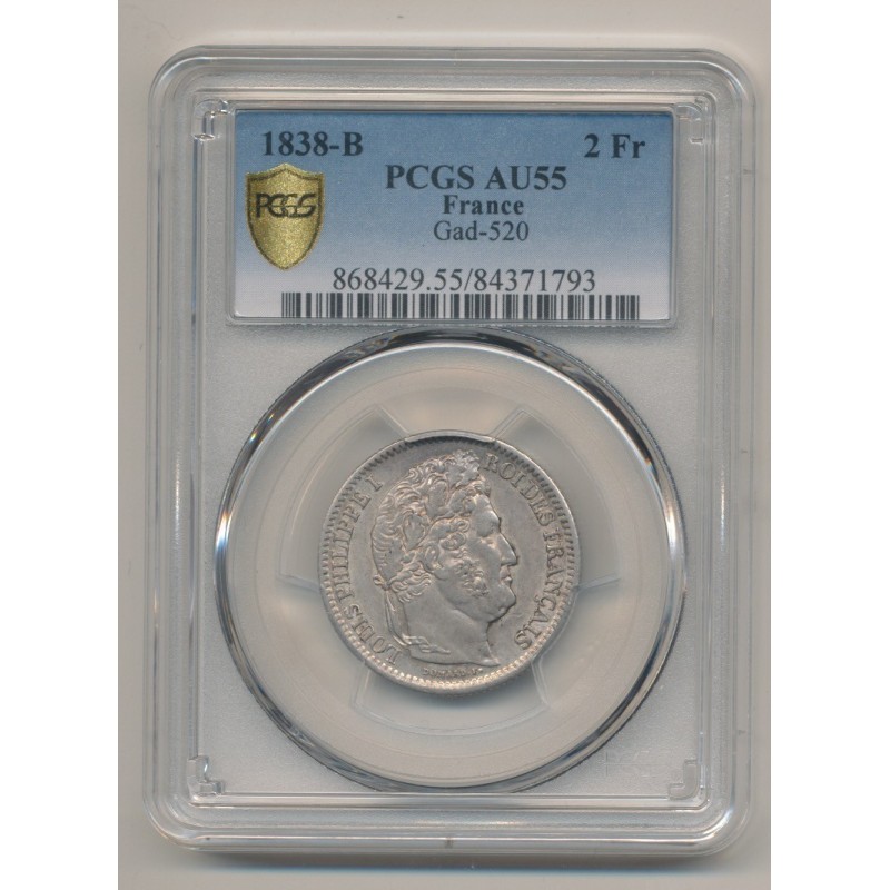 Louis philippe I - 2 Francs - 1838 B Rouen - PCGS AU55