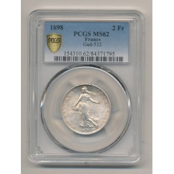 Semeuse - 2 Francs - 1898 - argent - PCGS MS62