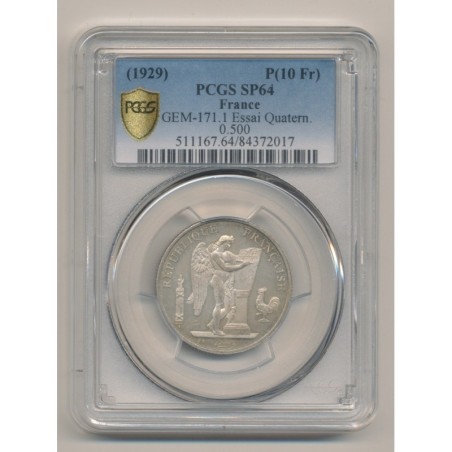 Module 10 Francs 1929 essai - essai d'alliage quaternaire - argent