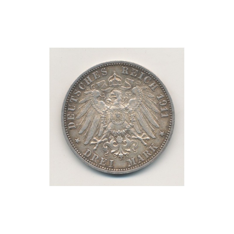 Allemagne - Wurtemberg - 3 Marks - 1911 F