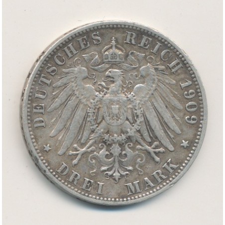 Allemagne - Wurtemberg - 3 Marks - 1909 F